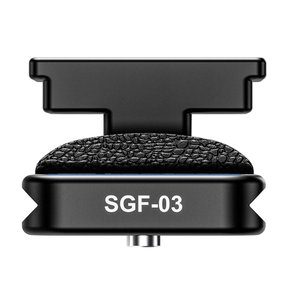 Leofoto SGF-03 objectiefvoet vooraanzicht met verhoogde lenssteun en zichtbare zachte polstering bovenop de voet.