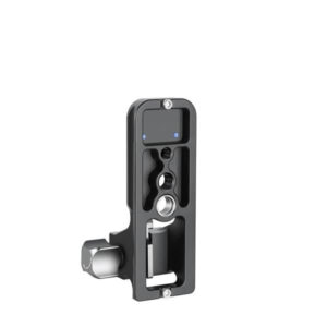Leofoto SF-01 objectiefvoet zijaanzicht rechtopstaand met zicht op 1/4- en 3/8-inch schroefgaten en draagriemsleuf.
