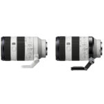 Leofoto SFC-01 objectiefvoet vergelijking van Sony telezoom met originele voet naast versie met gemonteerde SFC-01 kraag.