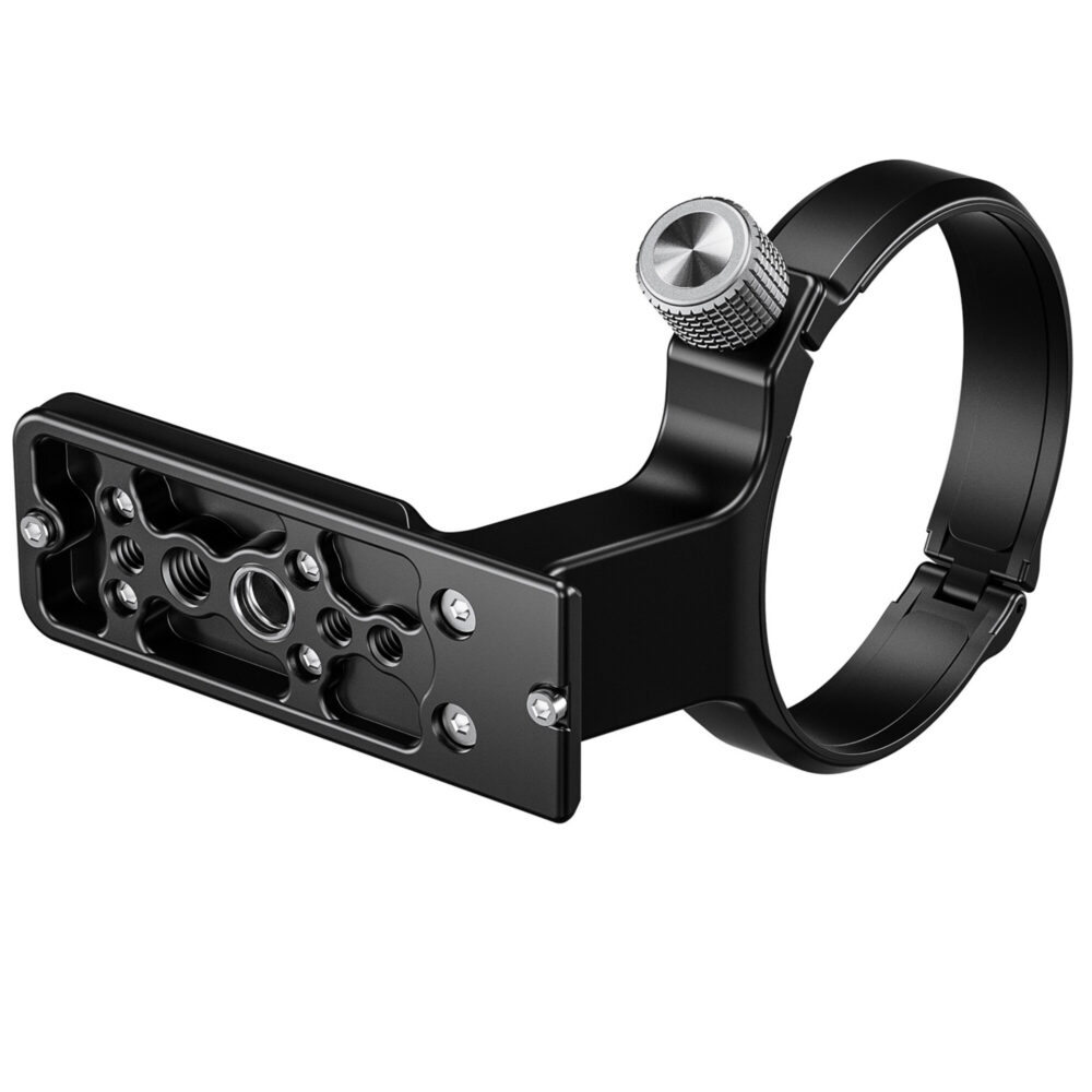 Leofoto FFC-01 Objectiefvoet onderzijde met Arca-Swiss profiel, 1/4- en 3/8-inch schroefgaten en QD-aansluiting.