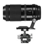 Leofoto FFC-01 Objectiefvoet bevestigd aan Fujifilm GF 100-200mm op statiefkop voor stabiele telefoto-opnamen.