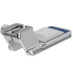 Leofoto CF-07W Objectiefvoet achteraanzicht met schuine bevestigingsarm, Arca-Swiss profiel en zichtbare valbeveiligingsrand.