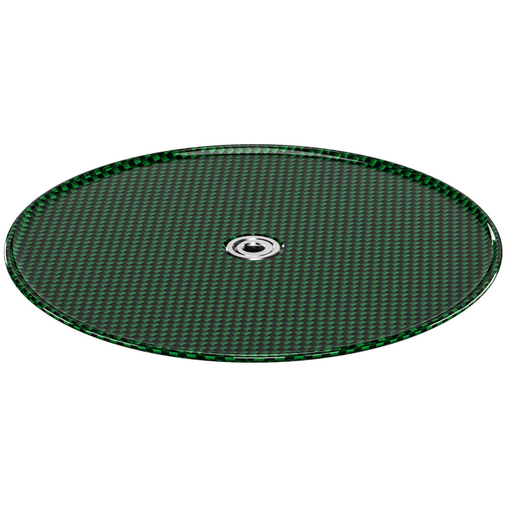 Leofoto LCH-0 Montageplaat groen rond carbon opnameteller bovenaanzicht met centraal 3/8-inch schroefgat.