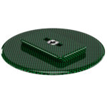 Leofoto LCH-0 Montageplaat groen carbon schijf in perspectief met meegeleverde 1/4-inch overzetadapter en centraal montagegat.