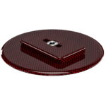 Leofoto LCH-0 Montageplaat rode carbon schijf in perspectief met meegeleverde 1/4-inch overzetadapter en montagegat.