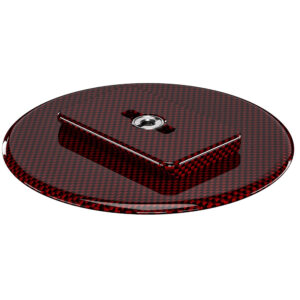 Leofoto LCH-0 Montageplaat rode carbon schijf in perspectief met meegeleverde 1/4-inch overzetadapter en montagegat.