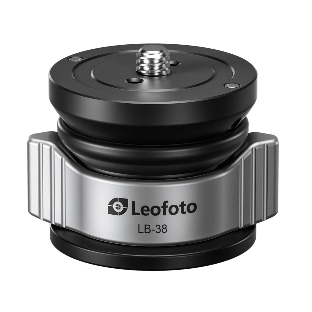 Leofoto LB-38 nivelleerinrichting zijaanzicht van de kleine nivelleerbasis met geribbelde vergrendelring.
