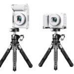 Leofoto LPS-ZV-E1 L-bevestiging frontaanzicht van Sony ZV-E1 met gemonteerde L-bracket op de bodemplaat.