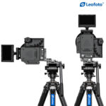 Leofoto-L-bracket-BVL-01-foldable-L-plate-6 Leofoto BVL-01 L-beugel opvouwbare L-plaat met camera horizontaal en verticaal gemonteerd op statief in studiosetting.