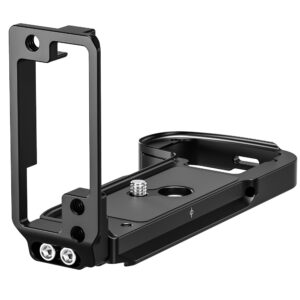 Leofoto LPS-A9III L-Beugel close-up van de basisplaat met 1/4"-statiefschroef en Arca-Swiss snelkoppelingsprofiel.