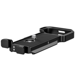 Leofoto LPS-ZV-E1 L-Beugel zijaanzicht van lage, rechthoekige basisplaat met klemslede en 1/4"-schroefgat.