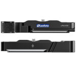 Leofoto LPS-A7CR/A7CII L-Beugel boven- en onderaanzicht van de Arca-Swiss basisplaat met blauwe Leofoto-logo.
