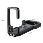 Leofoto LPS-A7R5 L-Beugel zijaanzicht met aangegeven afmetingen 89 mm hoogte, 65 mm breedte en 142 mm lengte.