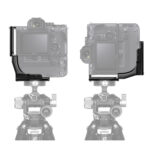 Leofoto LPS-A7R5B L-Beugel gemonteerd op Sony Alpha A7R5 met batterijgreep op statief