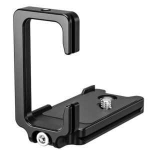 Leofoto LPP-GH6 L-Beugel close-up van basisplaat met 1/4"-statiefschroef en anti-twist flenzen.