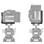 Leofoto LPP-GH6 L-Beugel demonstratie van Panasonic Lumix GH6 op statief in liggende en staande camerastand.