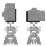 Leofoto LPPO-S5II L-Beugel demonstratie van Panasonic Lumix S5II/G9II op statief in liggende en staande camerastand.