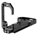 Leofoto LPN-Z5II L-Beugel zijaanzicht van alleen L-bracket rechtop geplaatst om hoogte en vorm van de zijplaat te tonen.