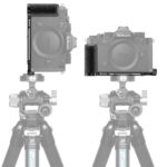 Leofoto LPN-Zf L-Beugel achteraanzicht van Nikon Zf met gemonteerde basisplaat en grip, lcd-scherm volledig zichtbaar.