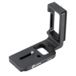 Leofoto LPN-D750N L-Bevestiging perspectiefaanzicht met lange Arca-Swiss-basisplaat, opstaande L-zijde en 1/4-inch statiefschroef op witte achtergrond.