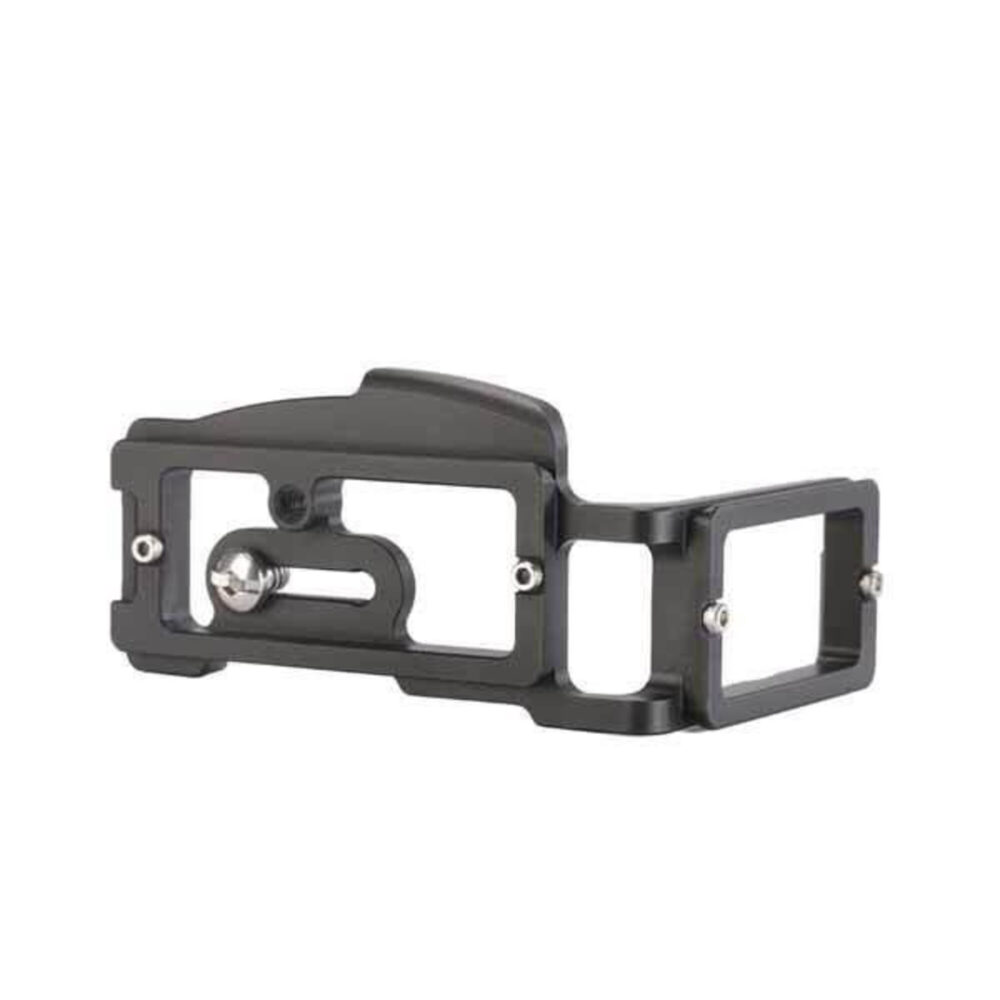 Leofoto LPN-D800 L-bevestiging onderaanzicht met bevestigingsschroef, uitgefreesde uitsparingen en compacte L-vorm.