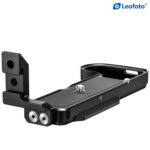 Leofoto LPN-Z30 L-bevestiging achteraanzicht met verticale plaat, kabeldoorvoer en dubbele schroefgaten.