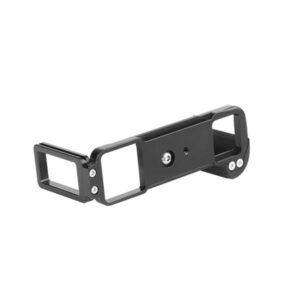 Leofoto LPF-GFX50R L-bevestiging liggend zijaanzicht van lichte aluminium L-plaat met Arca-Swiss profiel en 1/4-inch schroef.