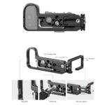 Leofoto LPF-X-S10 L-bevestiging exploded view met losse onderdelen en X-S10 body ter illustratie van de montage.