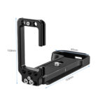 Leofoto LPF-X-S10 L-bevestiging productfoto met aangegeven afmetingen in millimeters voor hoogte, lengte en breedte.