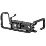 Leofoto LPF-X-S20 L-bevestiging zij-onderaanzicht met verlengde basisplaat en open ruimte voor kabels en poorten.