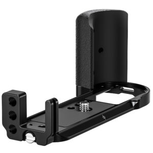 Leofoto LPF-X-T50 L-bevestiging detailaanzicht van basisplaat met 1/4-inch schroef en verticale rand.