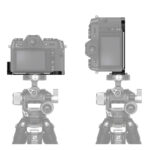 Leofoto LPF-X-T50 L-bevestiging gemonteerd op Fujifilm X-T50 op statief in zowel horizontale als verticale camerastand.