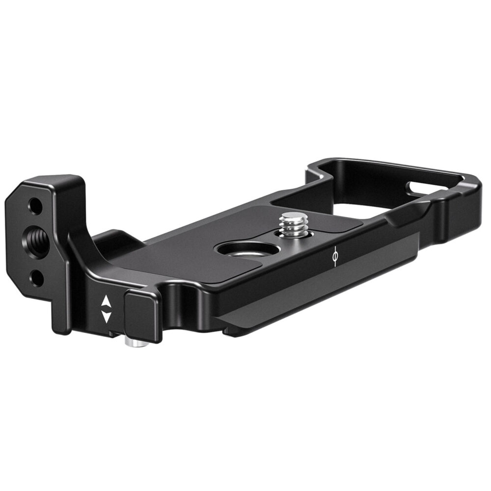 Leofoto LPC-R50 L-bevestiging zijaanzicht van basis- en staande plaat met anti-twist flenzen en Arca-Swiss profiel.