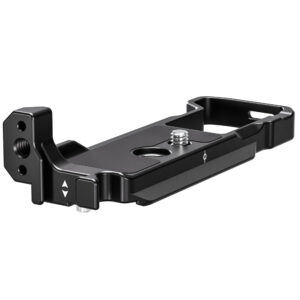 Leofoto LPC-R50 L-bevestiging zijaanzicht van basis- en staande plaat met anti-twist flenzen en Arca-Swiss profiel.