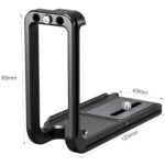 Leofoto LPF-GFX-100S L-bevestiging productfoto met aangegeven afmetingen 93mm hoog, 120mm lang en 43mm breed.