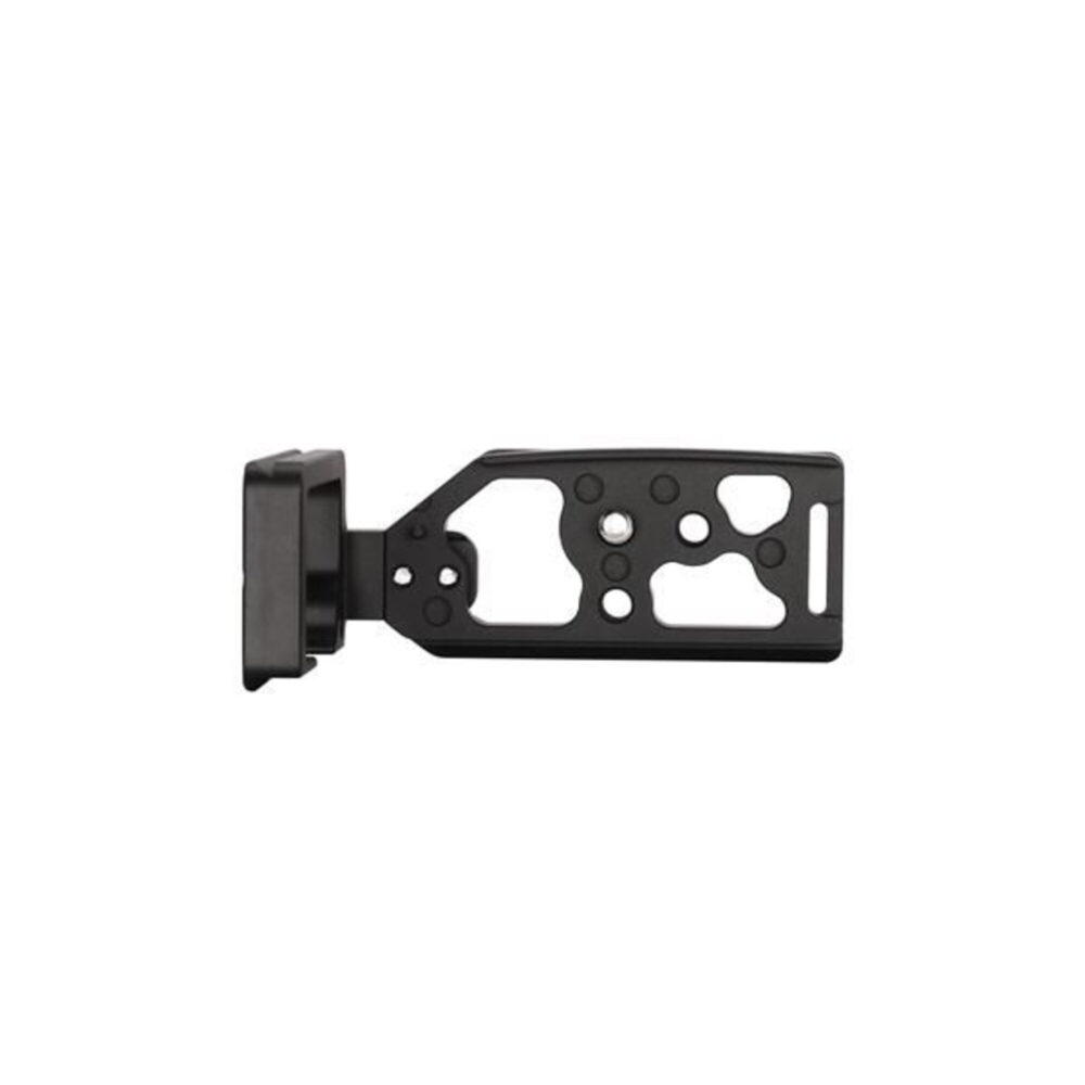 Leofoto LPC-EOS-RP L-Beugel bovenaanzicht van uitgefreesde basisplaat met meerdere bevestigingsopeningen en 1/4-inch schroef.