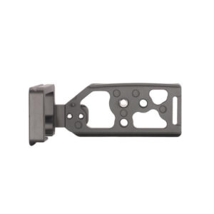 Leofoto LPC-EOSR L-Beugel zijaanzicht van uitgefreesde basisplaat met bevestigingsblok en opengewerkte structuur.