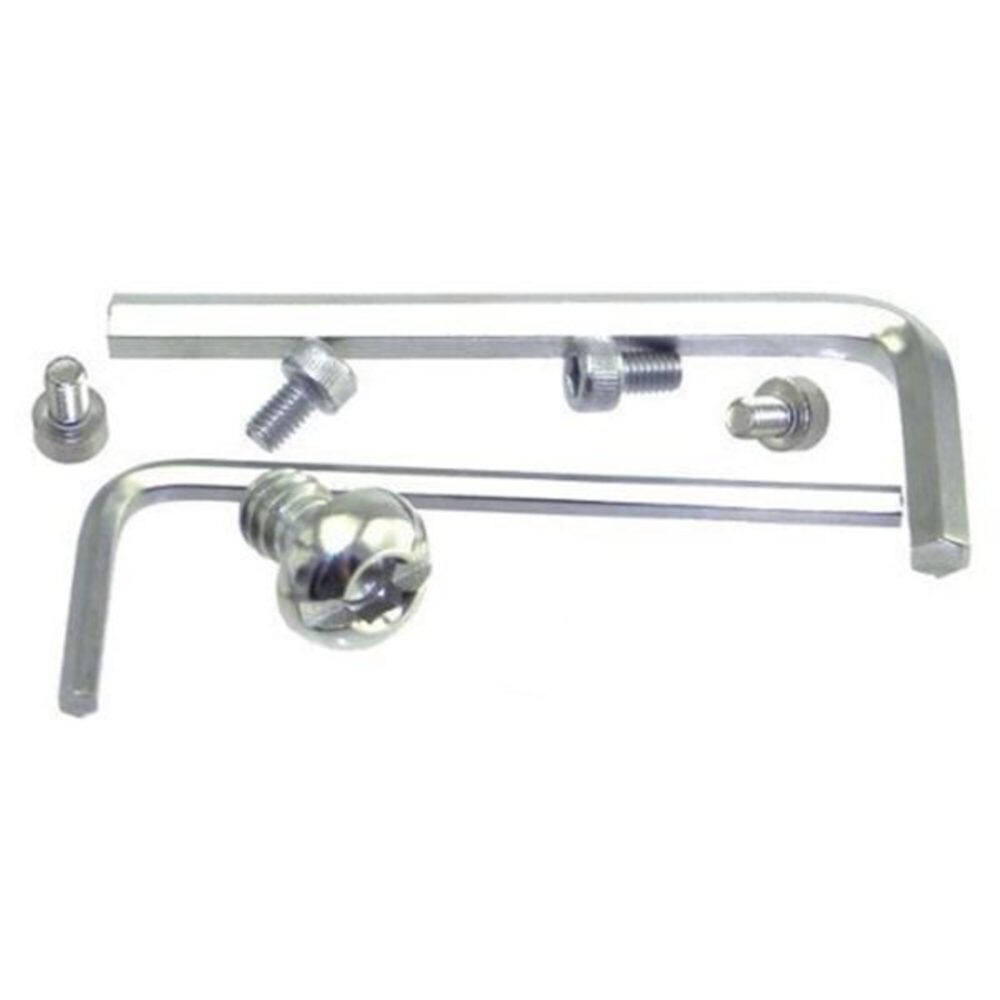 Leofoto LPC-5DIIIB L-beugel meegeleverde bevestigingsset met inbussleutels, schroeven en kogelvormige adapter op witte achtergrond.