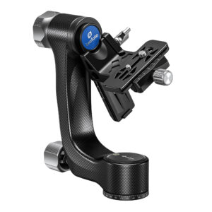 Leofoto PG-3 2-weg kantelkop vooraanzicht van carbon gimbal met horizontale slede en schaalverdeling op witte achtergrond.