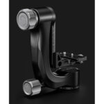 Leofoto PG-3 2-weg kantelkop volledig zicht op carbon gimbal met verticale arm en Arca-Swiss-klem op zwarte achtergrond.