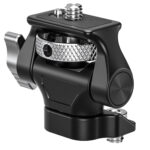 Leofoto FM-03 monitorhouder zijaanzicht met kantelmechanisme en geribbelde zilveren klemring.