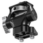 Leofoto FM-03 monitorhouder onderaanzicht met duale 1/4-inch schroefbevestiging voor montage op cameracages en schienen.