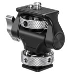 Leofoto FM-04 monitorhouder zijaanzicht met kantelmechanisme en vergrendelknop op robuuste aluminium body.