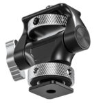 Leofoto FM-04 monitorhouder onderaanzicht met metalen flitsschoenadapter voor montage in de hotshoe van een camera.