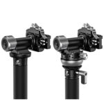 Leofoto-2-way-panheads-MPG-01L-1 Leofoto MPG-01L 2-weg kantelkop gemonteerd op een eenbeenstatief in twee posities voor verticale en horizontale camerastand.