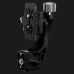 Leofoto MPG-02L 2-weg kantelkop detail van verticale arm met geïntegreerde waterpas en hoogteverstelling.