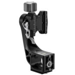 Leofoto MPG-02L 2-weg kantelkop frontaanzicht met Arca-Swiss snelklem in portretstand voor telelensmontage.