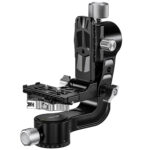 Leofoto PG-2L 2-weg kantelkop close-up van basis met panoramaskala en waterpas.