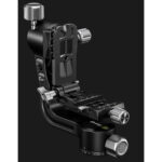 Leofoto-2-way-panheads-PG-2S-Gimbal-2 Leofoto PG-2S 2-weg kantelkop vooraanzicht met omhoogstaande verticale arm en gemonteerde snelkoppelingsplaat.