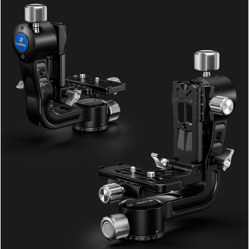 Leofoto PG-2S 2-weg kantelkop schuine stand met gemarkeerde draaipunten voor soepele pan- en tiltbeweging.